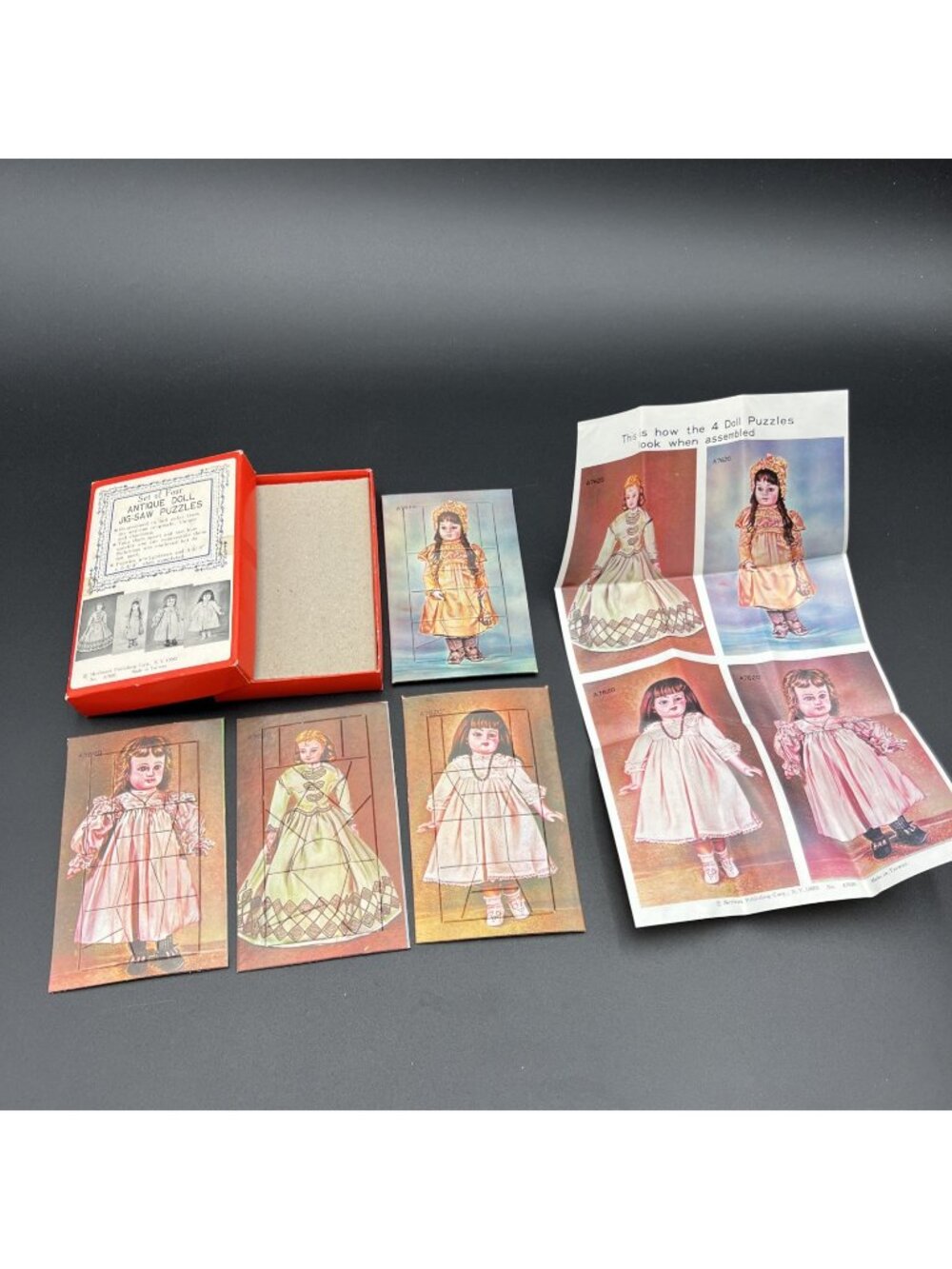 VTG Box Set of Four Antique Doll Jig-Saw Puzzles Box Merrimack No. A7620